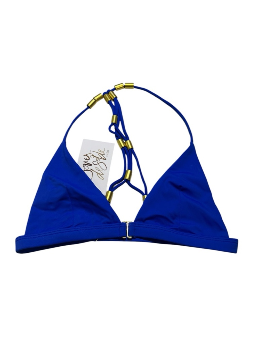 Joues de Sable Blue Bikini Top Small Strappy Gold Hardware Halter NWT